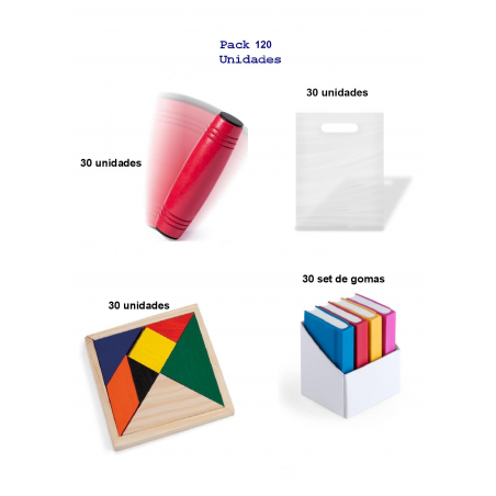 Pack de juegos rondux + puzzles ingenio + gomas forma de libro para regalar. 120 unidades.