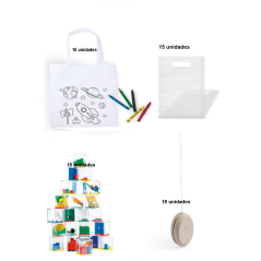 Pack 15 bolsas colorear + 15 juegos habilidades + 15 yoyos