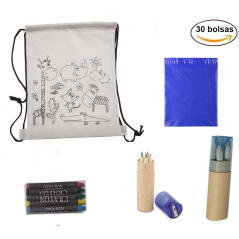 (amazon) 30 sacs à dos, 30 cires et 30 étuis bleus pour enfants JIRAFA avec des taille-crayons et des crayons