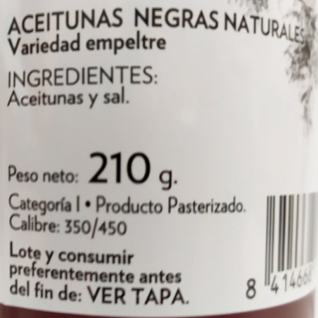 Olives noires naturelles. Empeltre variété 210 gr