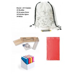 Coffret cadeau 30 sacs à dos + 30 étuis + 30 jeux de gommes