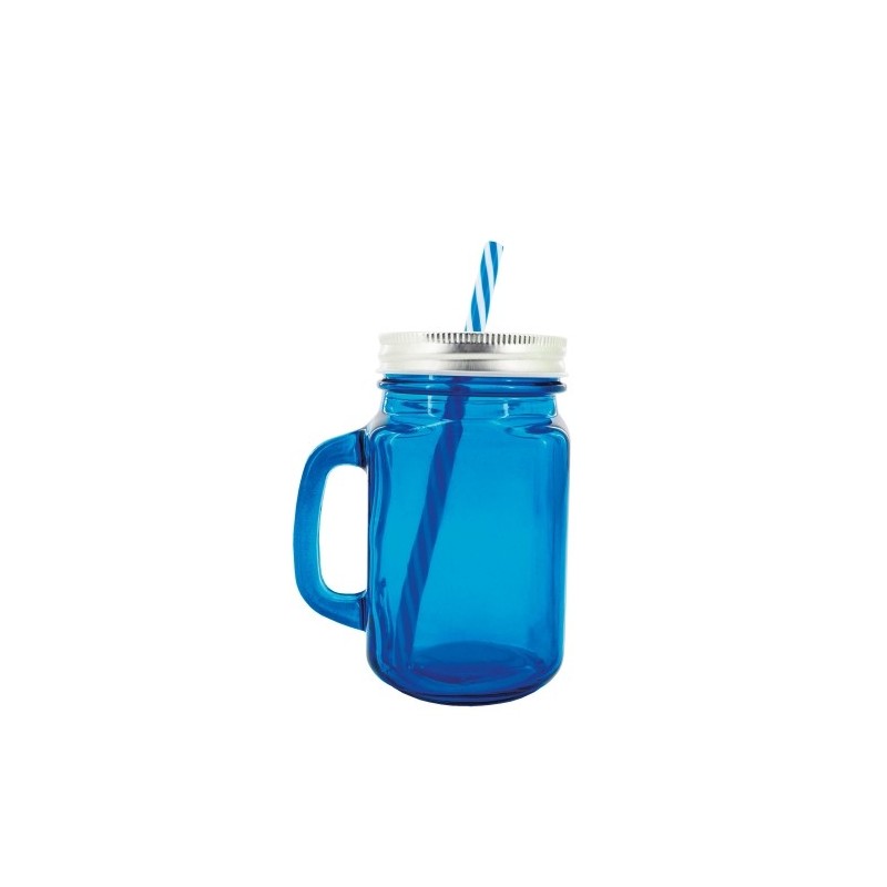 Glass jug with straw for cocktails and slushies.