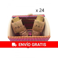 Gel y champú de baño con baúl de madera en miniatura para tus eventos