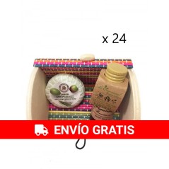 24 pack de Detalles de boda con pastilla de jabón mini y bodymilk con baúl