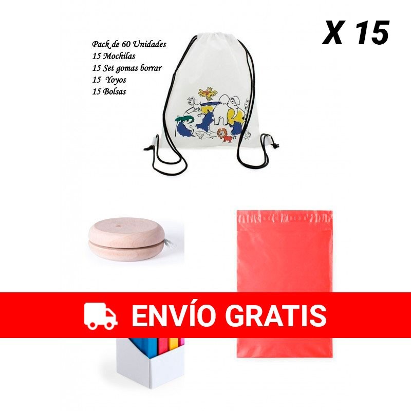 Pack cadeau drôle et économique pour les anniversaires des enfants. Sacs à dos pour enfants + yoyos + livre de gommes.