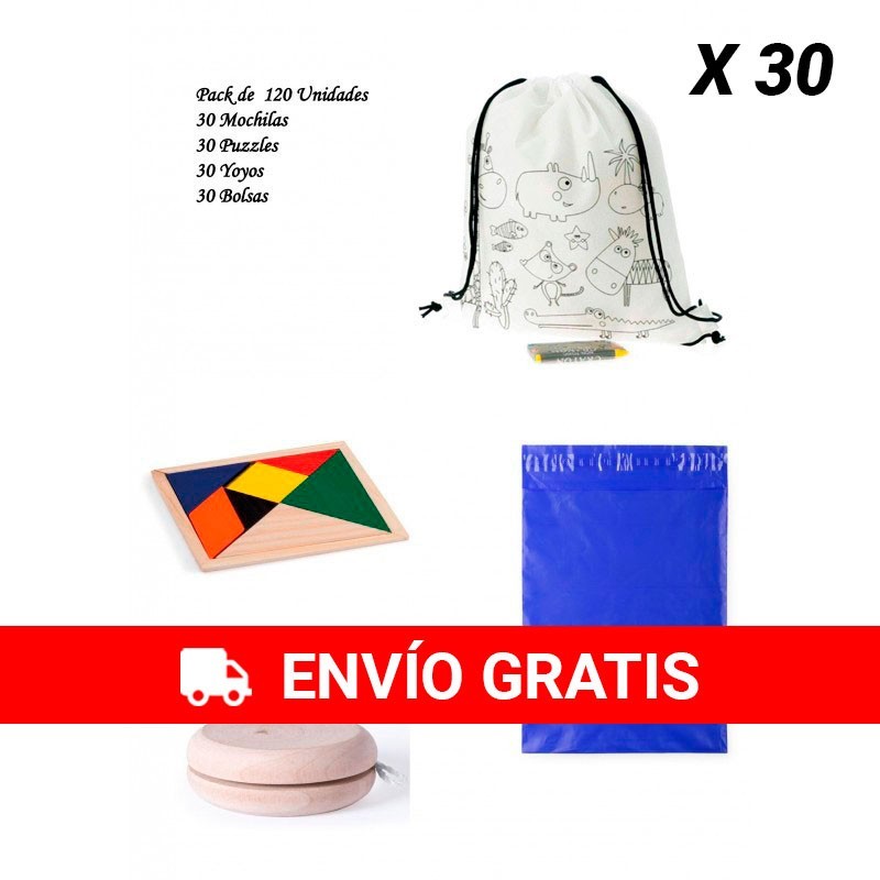 Pack 30 sacs à dos + 30 yoyos + 30 puzzles d'ingéniosité