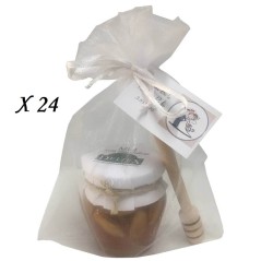 Miel avec amandes et bâton de dégustation dans un sac cadeau en organza (24 pcs.)