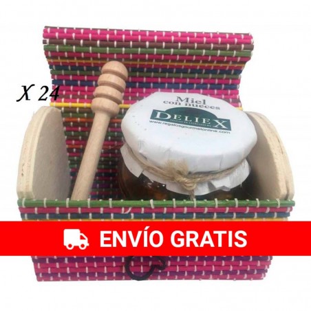 Miel avec amandes et bâton de dégustation dans une boîte cadeau colorée (24pcs)