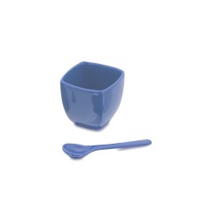 Original Blue Ceramic Sauce Boat with Matching Spoon