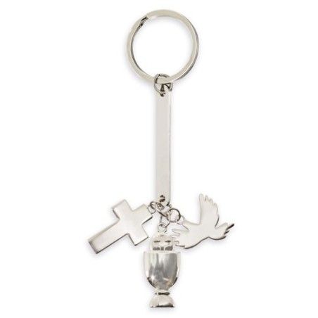 Affordable Communion Favor: Chalice, Cross, and Dove Keychain