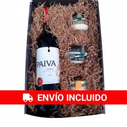 Cesta navidad pequeña con Vino Payva y selección de cremas de queso gourmet para empresa